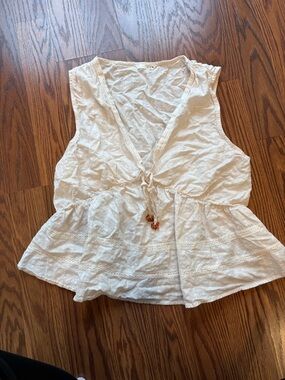 Zara Cream Tie-Front Peplum Camisole with Lace Trim